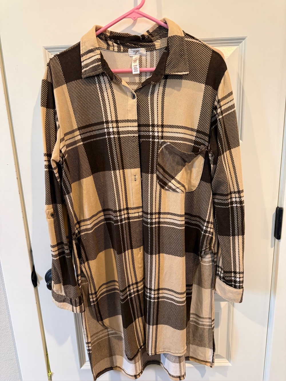 NYC Beige and Brown Plaid Shirt Dress